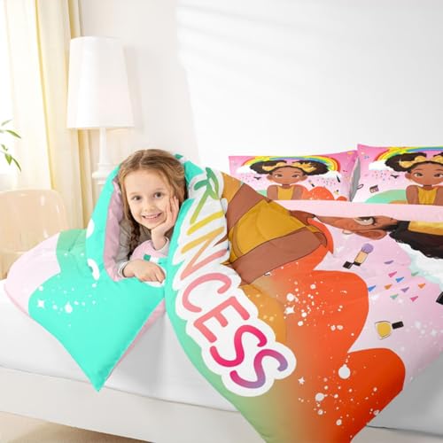Image of Erosebridal Rainbow Black Girls Comforter Set King Size African American Bedding Set Black Princess Girl Makeup Quilt Comforter Afro Little Girl Bed Set for Kids Melanin Bedroom Decor