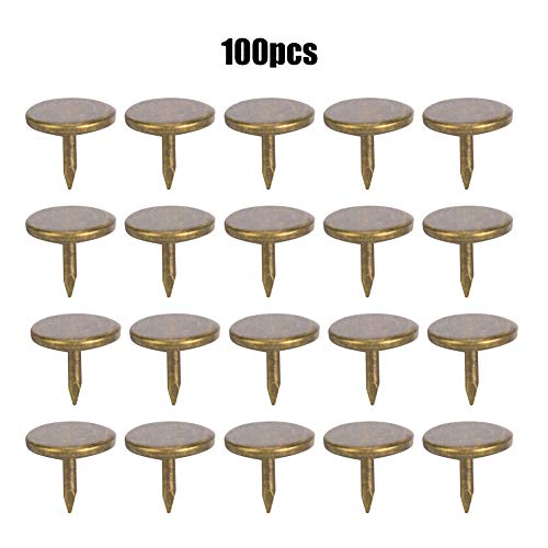 100 Stück Polsternägel, Bronzefarbener Vintage Stil Flacher Kopf Möbelnagel Reißnadel für Möbel, Sofa, Bett, Türdekoration(9 x 8mm)