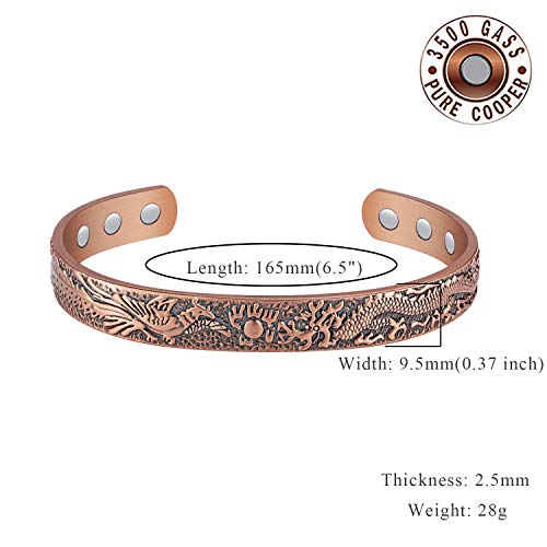 Feraco Copper Magnetic Bracelets For Men Women,Vintage Dragon & Phoenix Pattern Copper Bracelet,99.99% Pure Copper Magnetic Bangles With Gift Box,Gifts For Women Men #TOP1