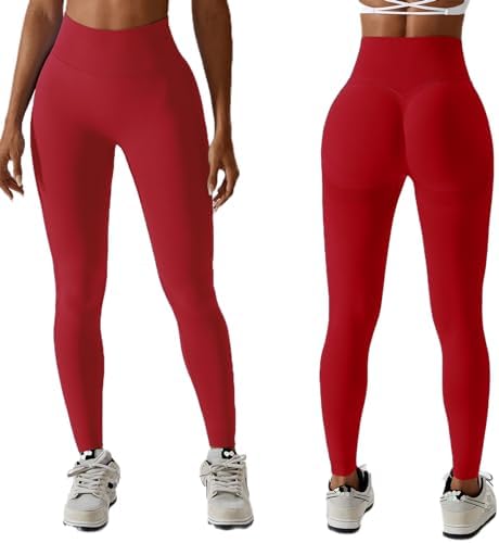 Vozobi Tiktok Trending Leggings Women's High Waist Smile Contour Booty Leggings Scrunch Butt Lift Workout Seamless Yoga Pants