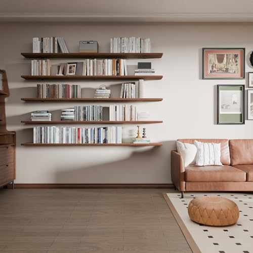 Image of 5 Tier Book Shelf,Long Floating Shelf for Wall 72 inch,Farmhouse Bookcase Long Wall Shelves,Wall Mounted Bookshelf Display Shelves