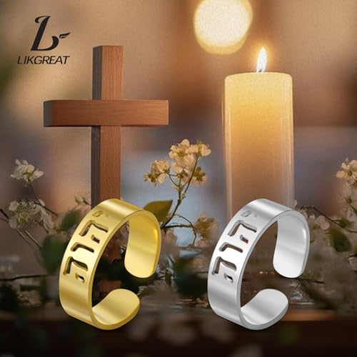 LIKGREAT Tetragrammaton Hebrew Jewish Ring God's Name Jehovah Stainless Steel Ring Jewish Christian Amulet Jewellery for Men and Women (Gold) by LIKGREAT - Used condition - Image 3