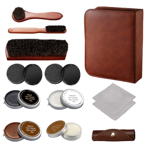 13-Piece Shoe Polish & Care Kit, Leather Shoe Shine Set with Mink Oil, Horsehair Brushes & Wax Polish, Ideal for Boots, Shoes Cleaning and Maintenance, Perfect Gift for Men, Women, Father's Day