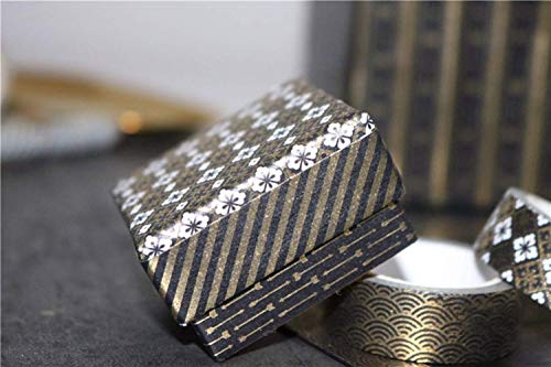 Viviquen Gold Washi Tape Set 15Mm Foil Skinny Masking Tape Decorative Pack For Diy Scrapbooking, Crafts, Gift Wrapping, Holiday Decoration (Black Basic Pattern 10 Rolls) #TOP5