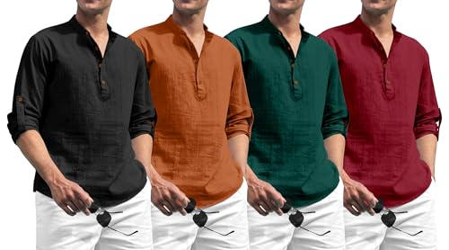 Image of Zombom Combo of Men's Solid Cotton Polyester Blend Full Sleeve Mandarin /Chinese Collor Straight Kurta Shirt (Pack of 4)