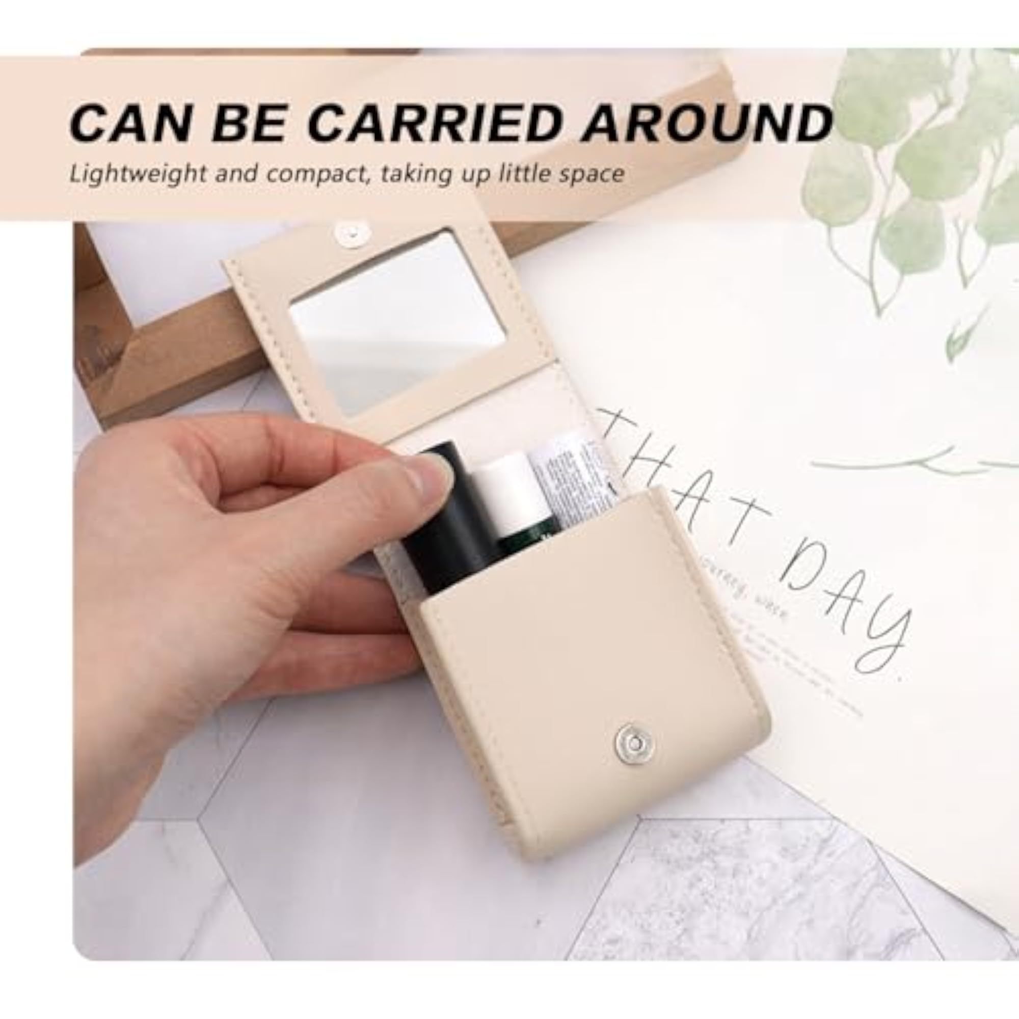 Handheld Lipstick Pouch Leather Case, Beige