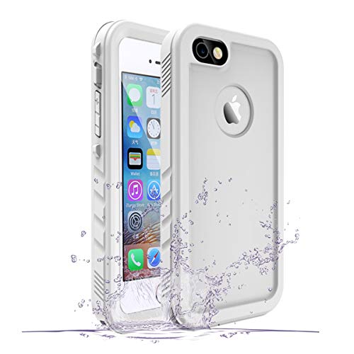 iPhone SE/5/5S Waterproof Case, Waterproof iPhone SE Shockproof Full-Body Rugged Cover Case with Built-in Screen Protector for Apple iPhone SE/5/5S -(White)