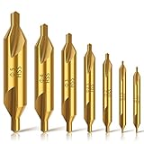 7 Pieces Center Drill Bits Kit, SUNJOYCO M2 High Speed Steel Center Drill Bit Set, 60-Degree Angle Countersink Tools for Lathe Metalworking, Size 1.0 1.5 2.0 2.5 3.0 4.0 5.0