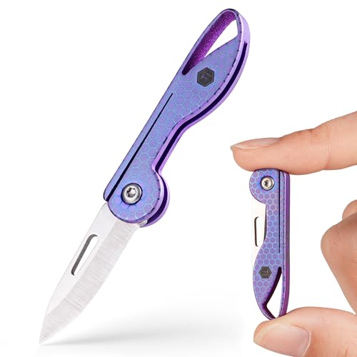 KeyUnity KK05 Navaja de bolsillo de titanio, pequeña y afilada, plegable, llavero ligero para camping, senderismo y actividades al aire libre (TI08O)