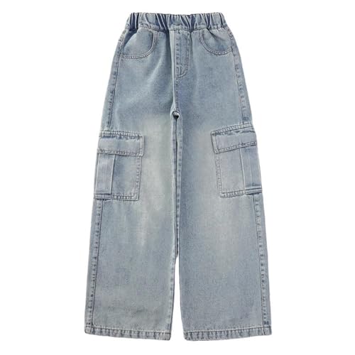 Trendy Girls Casual Pants Straight Leg Denim Trousers with Elastic Waist Ideal for Outdoor Play School Activities