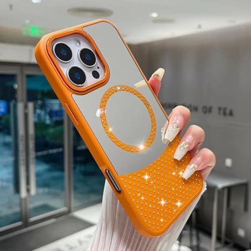 Coque orange iPhone 14 strass et miroir : l'accessoire mode pour vos sorties et soirées