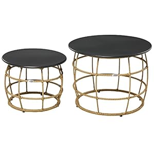 Outsunny Beistelltisch-Set Rattan Sand Boho-Stil