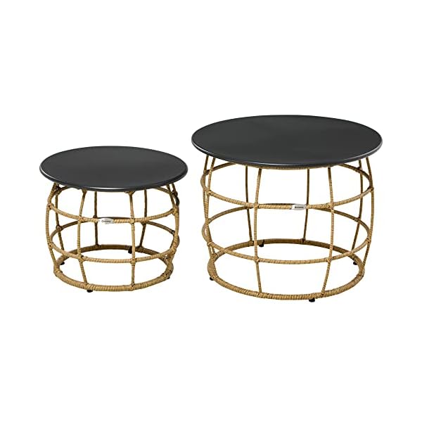 Outsunny Beistelltisch-Set Rattan Sand Boho-Stil