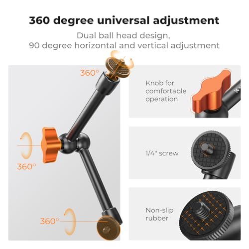 Image of K&F CONCEPT 9.8 inch Magic Arm, 1 /4 inch Screw Camera Mount Arm 360 Ball Heads for DSLRs, Monitor, Flash, LED Light, Microphone, Camera Cage, Action Camera