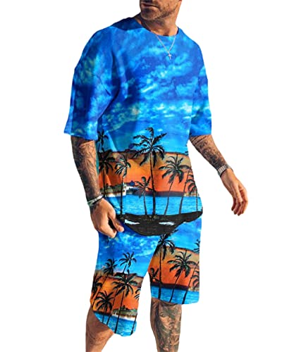 Survêtement d'été pour homme short et t-shirt manches courtes ensemble de plage léger S2253
