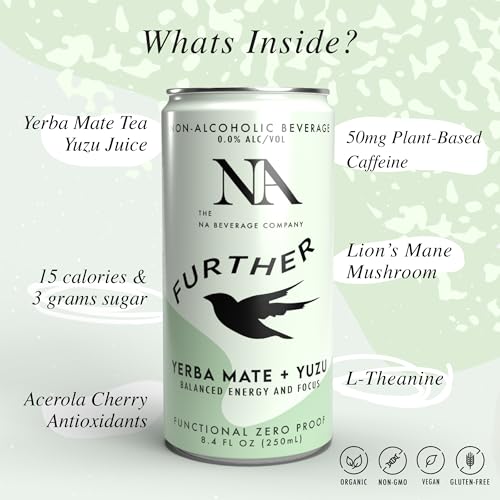 NA Functional Beverage, Energizing Yerba Mate Yuzu, 8.4oz (8 Pack), Adaptogens & Lion\'s Mane Mushroom, Organic & Non-GMO, Low Calorie & Low Sugar - Thumbnail 2