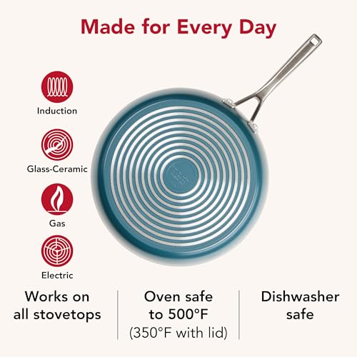 KitchenAid Hard Anodized Ceramic Induction Nonstick Cookware Frying Pan/Skillet with Lid, Dishwasher Safe, 12.25 Inch Non Stick Fry Pan with Stainless Steel Handle - Agave Blue by KitchenAid - Image 8