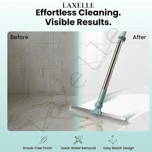 Image of LAXELLE Heavy Duty Bathroom Wiper with 180-Degree Swivel Head | Multifunctional Magic Broom Floor Wiper | 50-Inch Rotating Floor Squeegee with Long Handle Adjustable 4