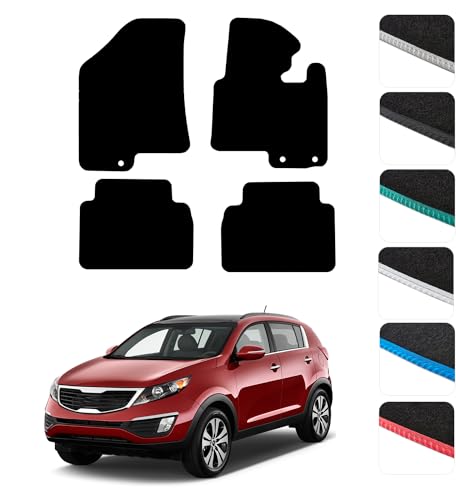 GCM - Car Floor Mats for Kia Sportage 2010-2016 Full Coverage Floor Protection - Anti Slip & Fit Car Mat with Clips Easy to Clean Car Carpet for All-Weather- Grey Edging, Carpet