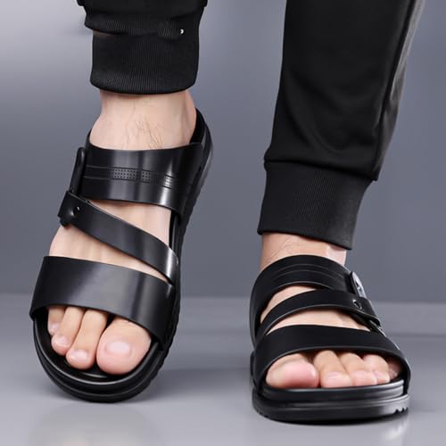 Men's fashionable flat sandals - formal style - outdoor open-toe leather sandals - slip-resistant and comfortable for walking - suitable for beach, fishing and daily summer outings (black,11) by HOUDBDOL - Used condition - Image 7