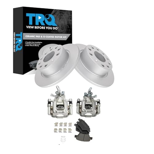 Image of TRQ Rear Brake Pad and Rotor Set Ceramic Coated Rotors Calipers Compatible with 2011-2013 Audi A3 2012-2013 Volkswagen Jetta 2013 Beetle GTI