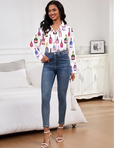 Image of SHESHOW Satin Pajamas for Women Set Long Sleeve Button Down Sleepwear 2 Piece Nightwear Women Pjs Sets Size XS-XXL