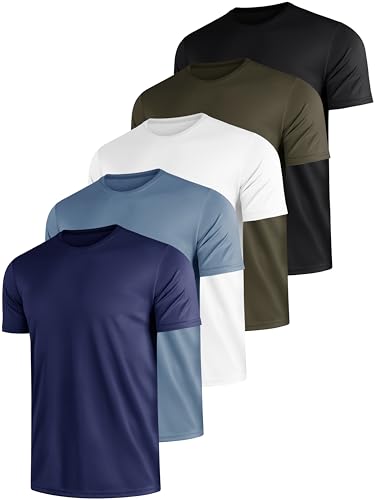 E-LIINJOYE 5 er Pack Sport Herren Tshirts Schnelltrocknend Atmungsaktive Männer Sommer Funktionsshirt Trainingsshirt Fitness Laufshirt Rundhals Kurzarm T Shirt Herren Set，3XL 5P3