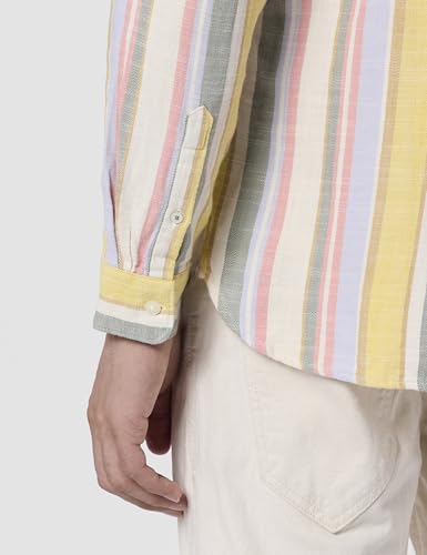 Image of THE BEAR HOUSE Men's Striped Slim Fit Cotton Linen Casual Shirt | Multicolour | TBH-IDET-MC