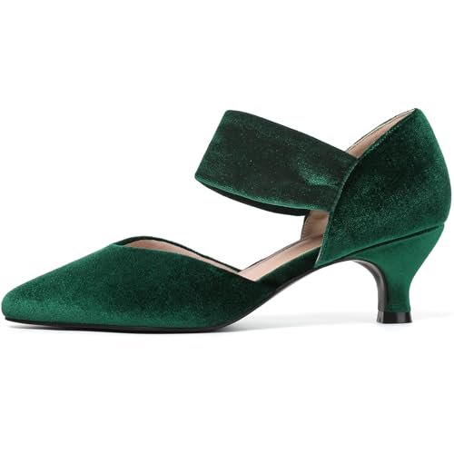 Image of RIBONGZ Kitten Heels for Women Closed Toe Comfortable Low Heels Pointed Toe Sexy Slip on Pumps Bridal Party Dressy Shoes