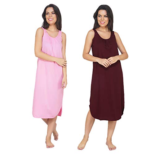 Image of BLAZON Women's Cotton Hosiery Solid Maxi Nighty Slip (Pack of 2) Available Sizes: S, M, L, XL, 2XL, 3XL, 4XL, 5XL