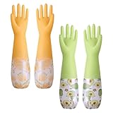 SHAIDOJIO 2 Pares de Guantes Limpieza de Goma, Antideslizantes Guantes Cocina de Goma con Forro, Largos Impermeables Guantes de Cocina para Lavavajillas para El Hogar Baño Lavandería-2 Colores