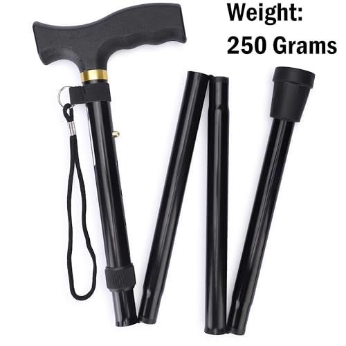 Image of iWalk Foldable Walking Stick for Old People, Adult Men /Women, Patients & Physically Challenged with Adjustable Height Strong Aluminium Body (Black).