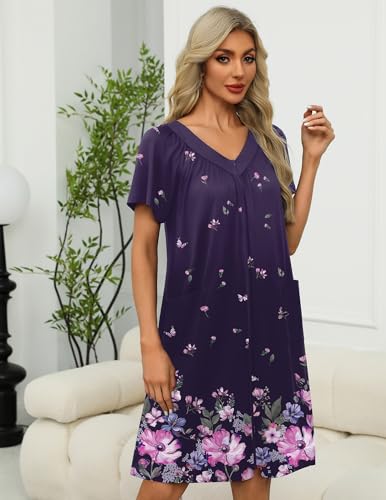 Image of Ekouaer Women Robe Zipper Front Mumu Duster Robes Zip Up Housecoat Soft Sleepwear with Pockets