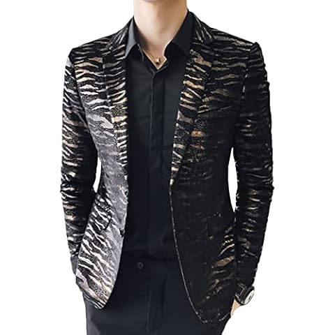 OUYE Men's Golden Leopard 2 Button Casual Blazer 40 Cover