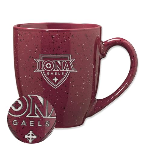 Rico Industries NCAA Iona Gaels Primary Logo Maroon 16 oz Team Color Laser Engraved Speckled Ceramic Coffee Mug