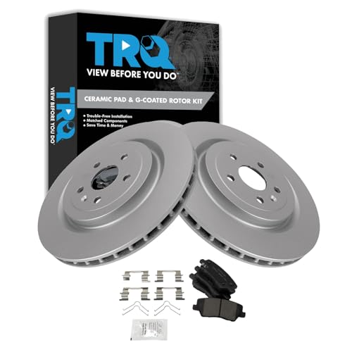 Image of TRQ Rear Brake Pad and Rotor Set Ceramic Coated Rotors Compatible with 2016-2018 Cadillac CTS