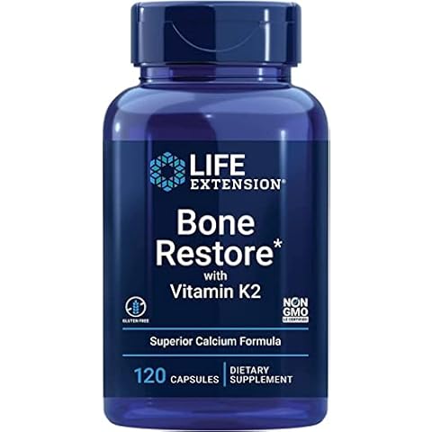 Life Extension, Bone Restore with Vitamin K2, Vitamin D3 and Minerals, 120 Capsules, Laboratory Tested, Gluten Free, Soya Free, Non-GMO Cover