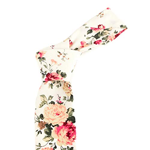 Image of Parquet Mens Floral Tie | Cotton Printed Skinny Necktie for Wedding | Spring & Summer