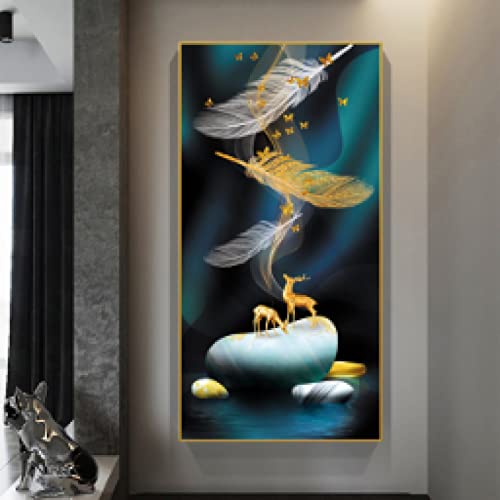 Toile ginkgo et plume 30x60cm art mural nordique moderne pour décoration salon