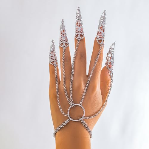 Gothic Finger Nail Tip Claw Bracelet Hollow Butterfly Floral Link Chain Slave Bracelet Belly Dance Gypsy Egyptian Harness Bracelet for Women2