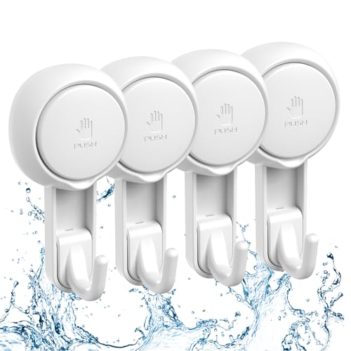 Image of Marchpower Shower Suction Cup Hooks - 4 Pack Reusable Heavy Duty Vacuum Suction Hook for Inside, Waterproof Bathroom Wall Bathtub Loofah Hook, Strong Window Glass Hanger Removable Kitchen Towel Holder