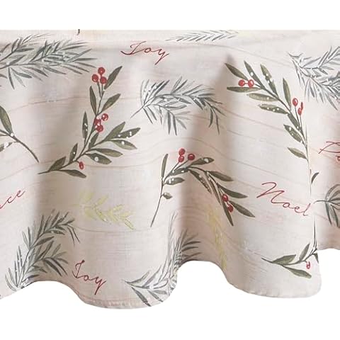 Elrene Home Fashions Holiday Tree Trimmings Wrinkle Resistant Fabric Christmas Tablecloth, 70", Round Cover