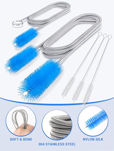 Image of Drain Cleaning Brush, 66 Inch Flexible Pipe Cleaner, 3 Straw Brush | 66 Inch Long Reach, Double Ended Nylon Bristles, Flexible Pipe Cleaning, Removes Hair & Debris, Includes 3 Straw Brushes