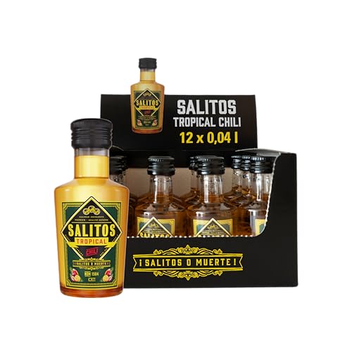 SALITOS Tropical Chili 12 x 4 cl - 20% Vol. Premium-Tequila Likör Shot mit exotischer Fruchtnote & Chili-Kick – ideal für Gruppen & Events – Mexikanisches Lebensgefühl in jeder Flasche