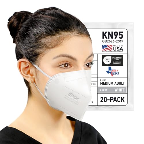 AccuMed BNX KN95 Face Mask Made in USA KN95 Mask Disposable Particulate Protective Mask GB2626-2019 Protection Against Dust Pollen and Haze (20 pcs) (Earloop) (Model: E95M) White