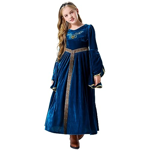 Disfraz de princesa renacentista medieval para niñas azul miniatura 4
