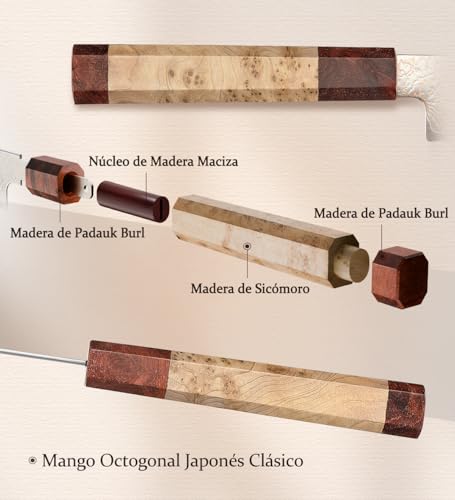 Miniatura 4 de Hezhen Damasco Cuchillos Universales, Cuchillos Cocina Damasco De Cobre, Cuchillo De Fruta Para Pelarr Con Caja De Madera, Mango De Octogonal