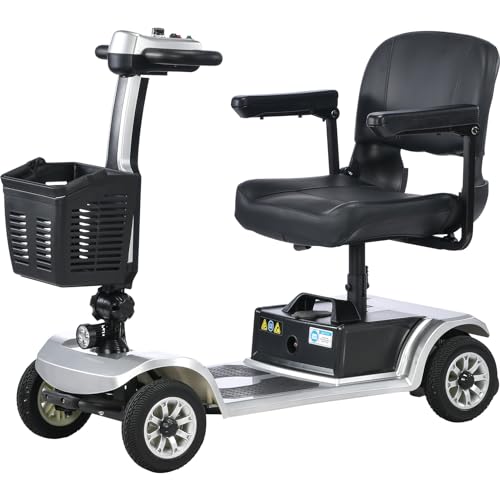 Generic 4 Wheel Mobility Scooter,15 Mile Long Range, Electric Powered Wheelchair Device, 250W Electric Powered Mobile Wheelchair for Seniors Adult with Detachable Basket, Front Light (Silver)