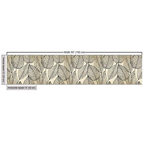 Image of Ambesonne Beige Fabric by The Yard, Autumn Geometric Leaf Pattern Ornamental Foliage Design Abstract Line Arrangement, Decorative Fabric for Upholstery and Home Accents, 2 Yards, Beige Black