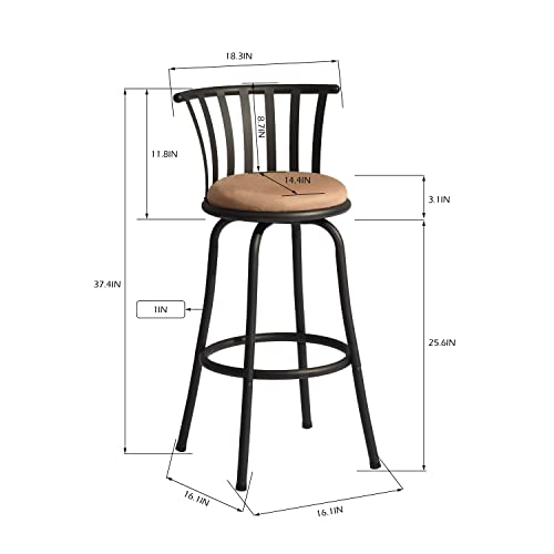 Furniturer Set Of 2 Barstools, 29'' Country Style Counter Bar Chairs, Swivel Barstools With Metal Back, Bar Chair With Velvet Seat And Footrest For Indoor Bar (29 Inch) #TOP1